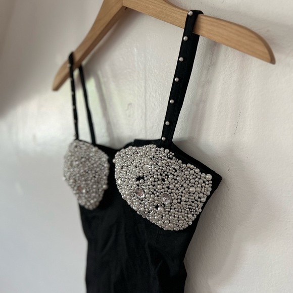 EUC VTG Pearl Mermaid cocktail mini dress 90s black pearls seashell bra - Picture 7 of 17